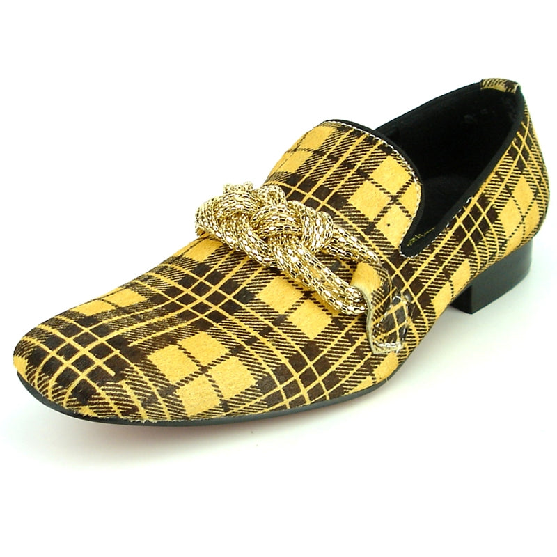 Fiesso FI-7291 Black Yellow Pony Hair Loafers