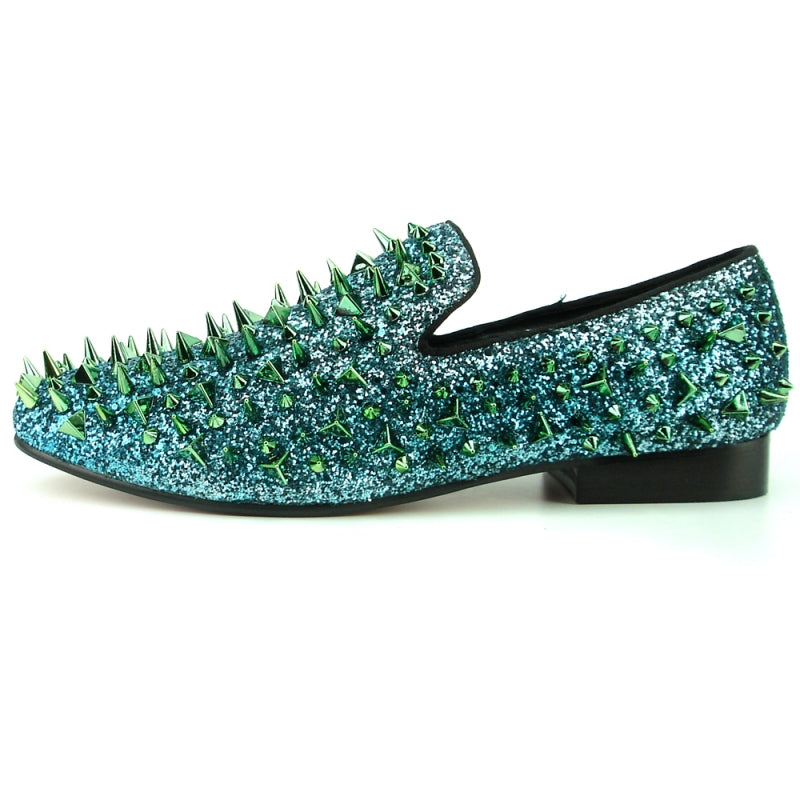 Fiesso FI-7239-S Green Suede Multi Spikes Loafers