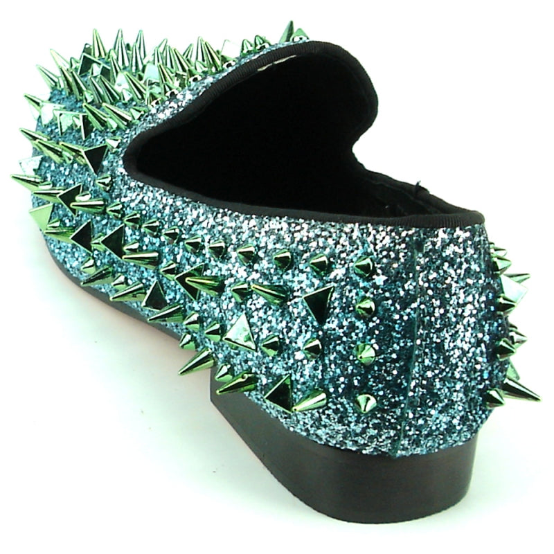 Fiesso FI-7239 Green Glitter Green Spikes Loafers