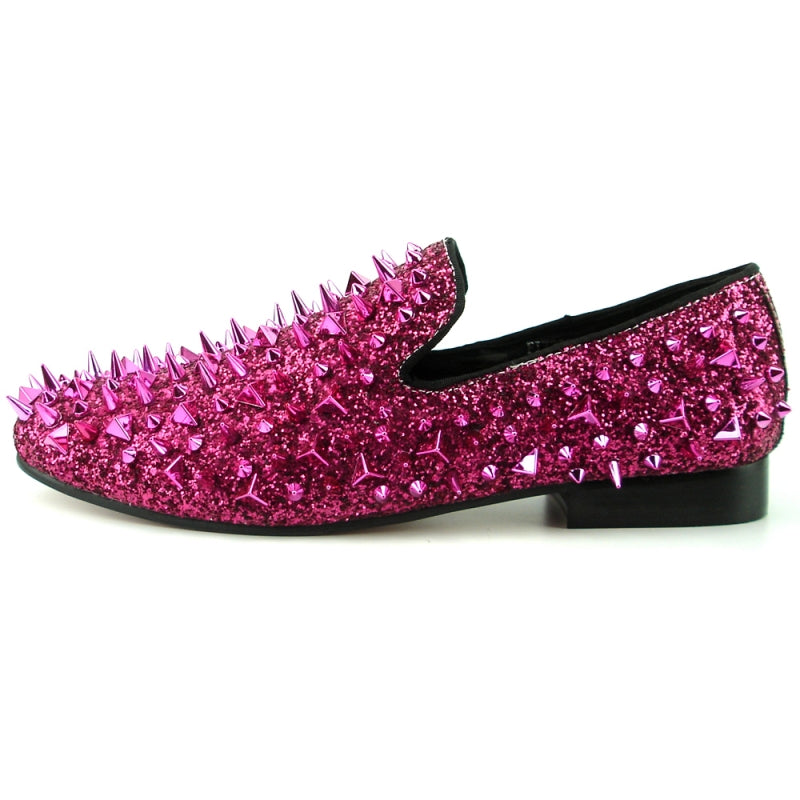 Fiesso FI-7239 Rose Glitter Rose Spikes Loafers