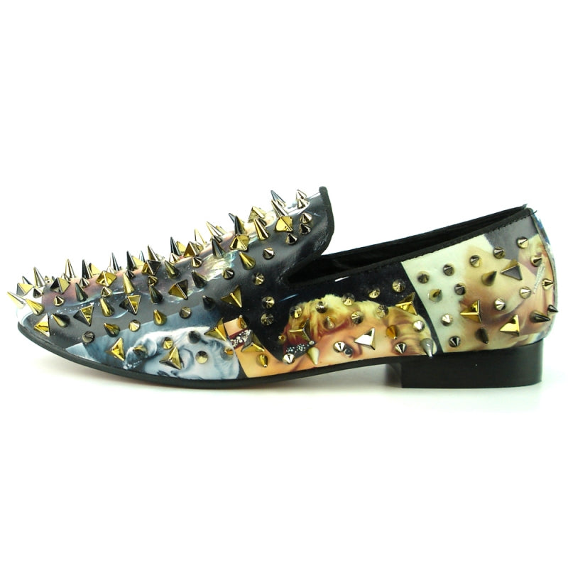 Fiesso FI-7239 Marilyn Gold Spikes Loafers