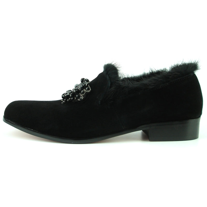 Fiesso FI-7306 Black Suede Loafers