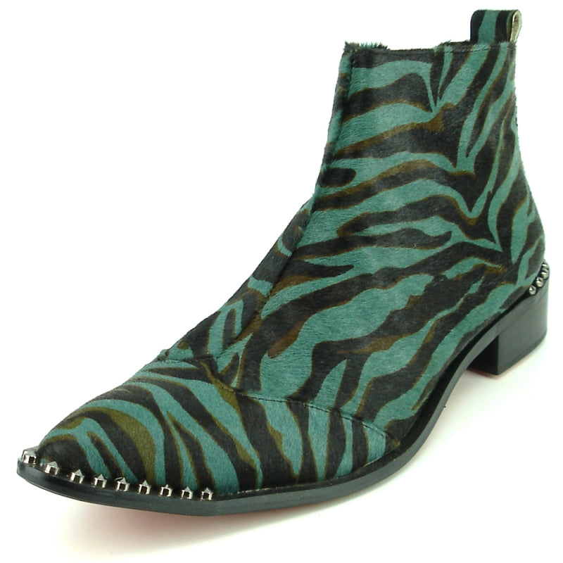 Fiesso FI-7315 Green Black Leopard Boots