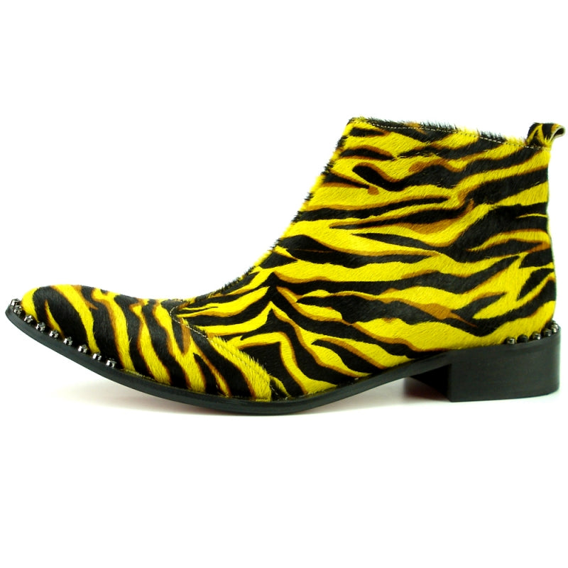 Fiesso FI-7315 Yellow Black Leopard Boots