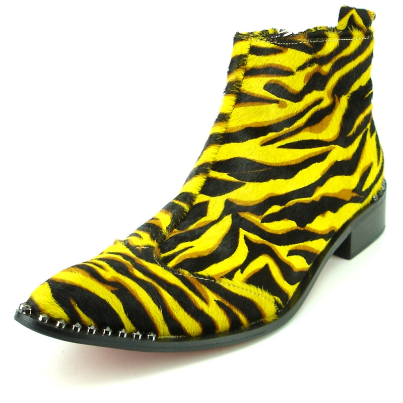 Fiesso FI-7315 Yellow Black Leopard Boots