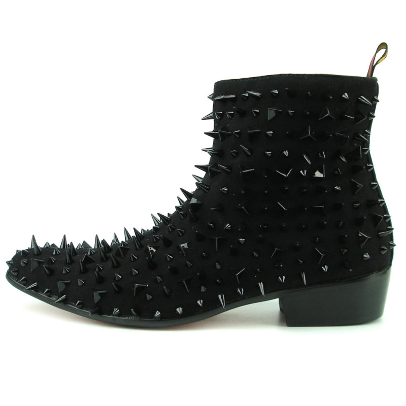 Fiesso FI-7316-S Black Suede Black Spikes Boots