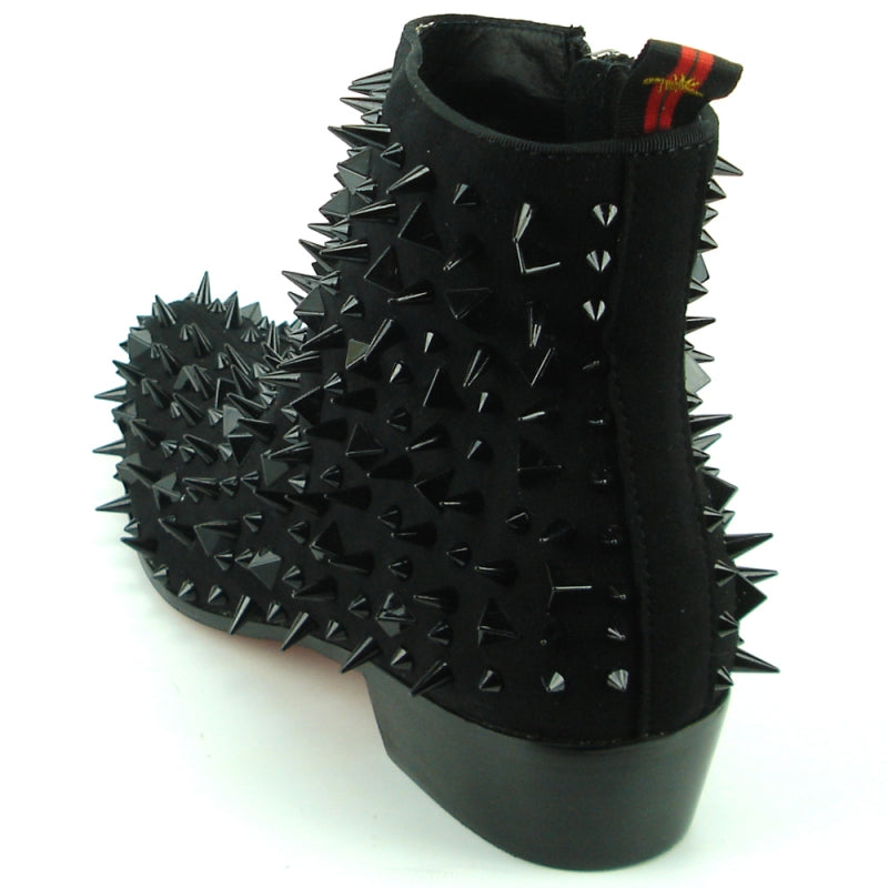 Fiesso FI-7316-S Black Suede Black Spikes Boots