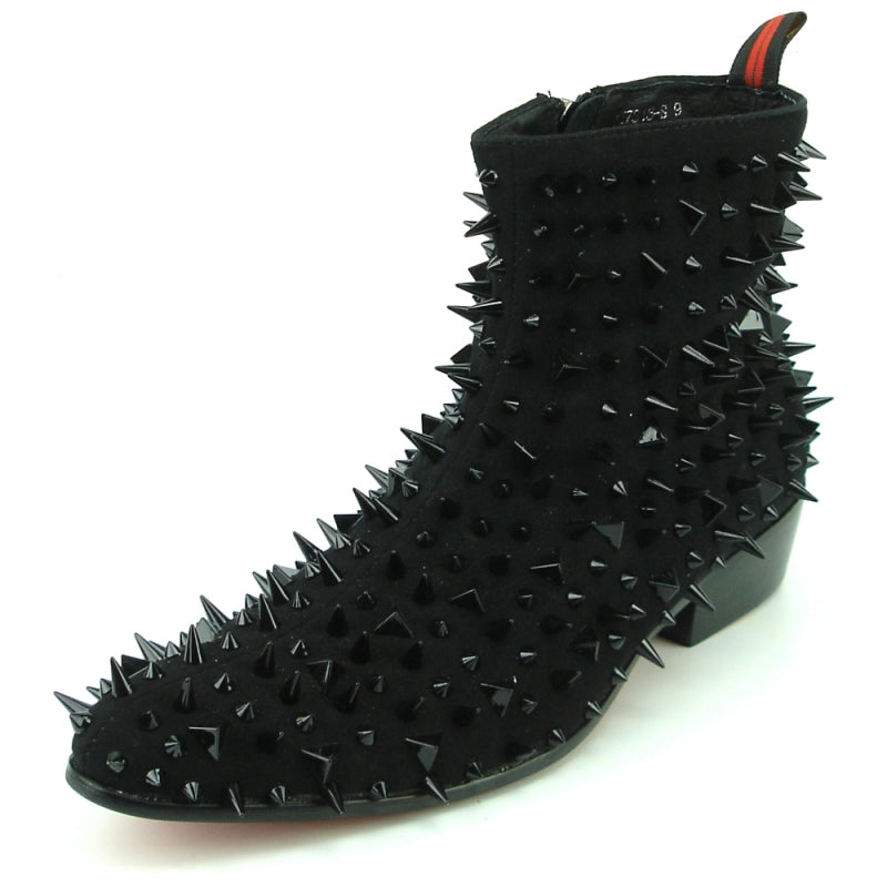 Fiesso FI-7316-S Black Suede Black Spikes Boots