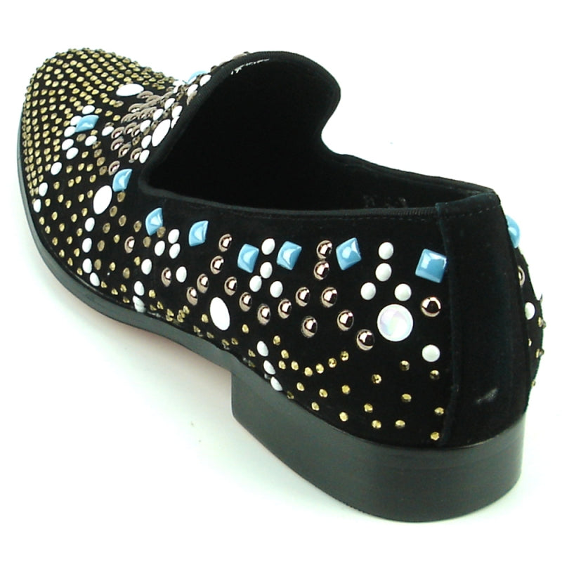 Fiesso FI-7343 Black/Multi Color Studs Loafers