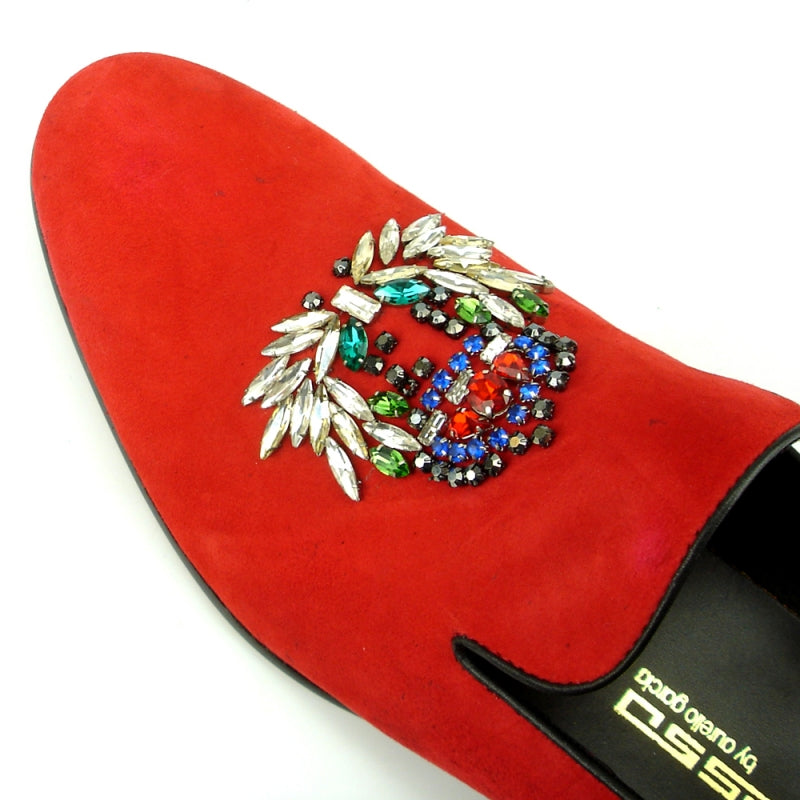 Fiesso FI-7355 Red Suede Loafers