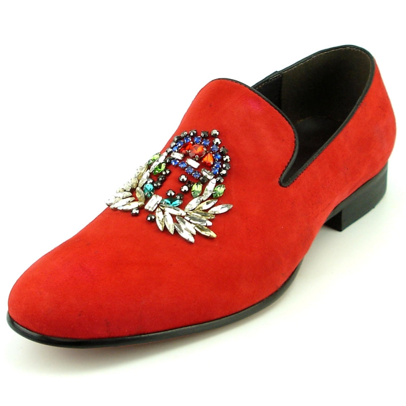 Fiesso FI-7355 Red Suede Loafers