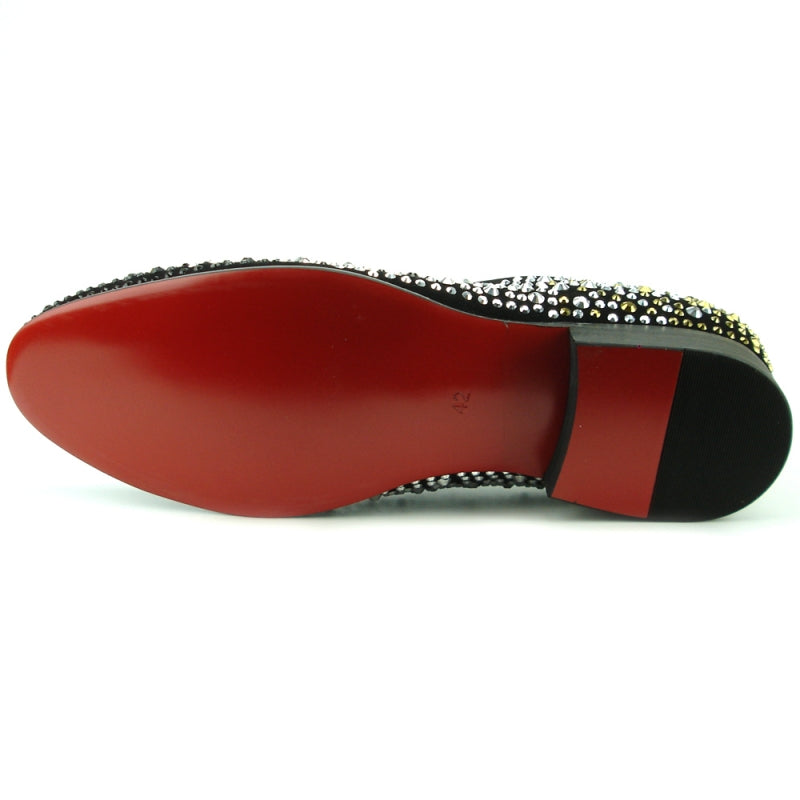 Fiesso FI-7359 Black/Silver/Gold Stones Loafers