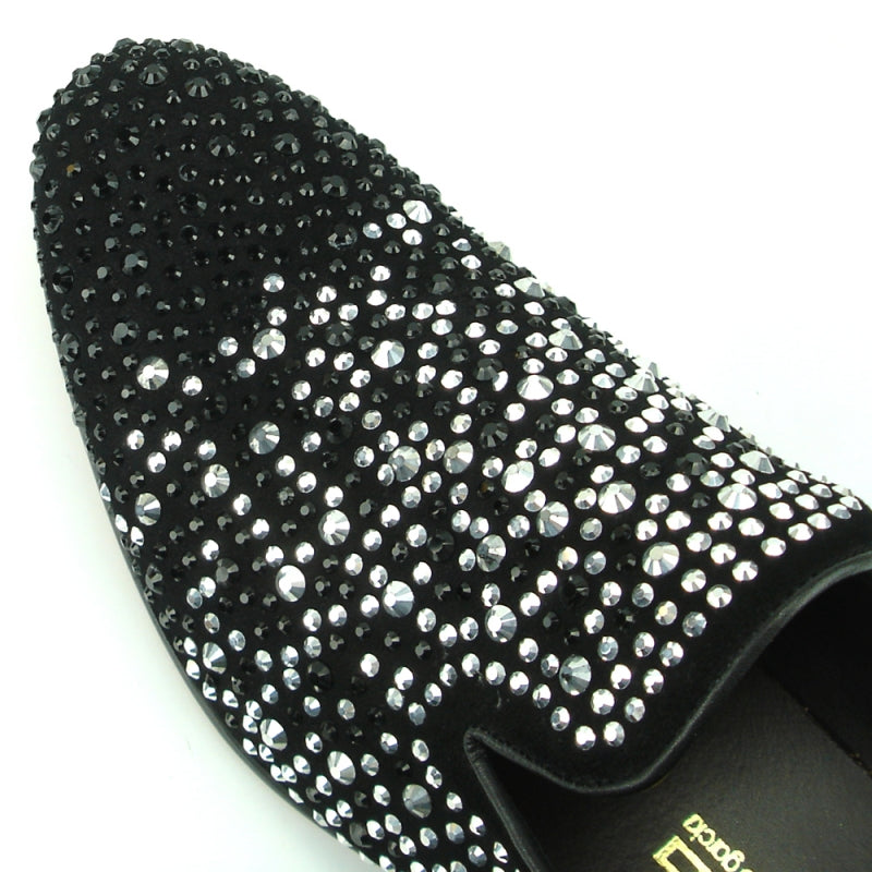 Fiesso FI-7359 Black/Silver/Gold Stones Loafers