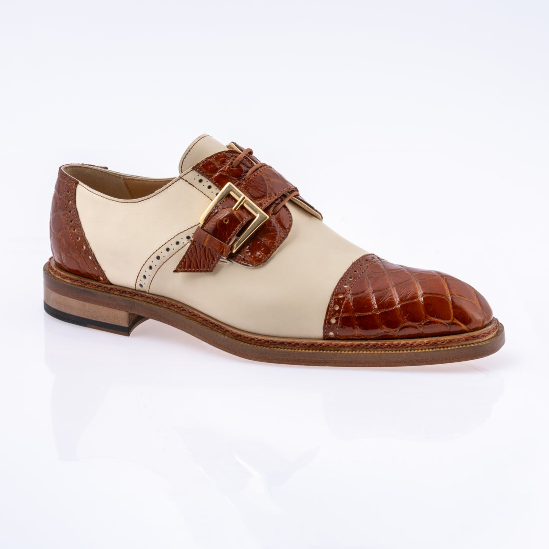 Mauri 1087/4 Cognac/Cream Genuine Alligator/Calf Monk strap Shoes