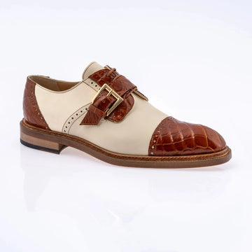 Mauri 1087/4 Cognac/Cream Genuine Alligator/Calf Monk strap Shoes