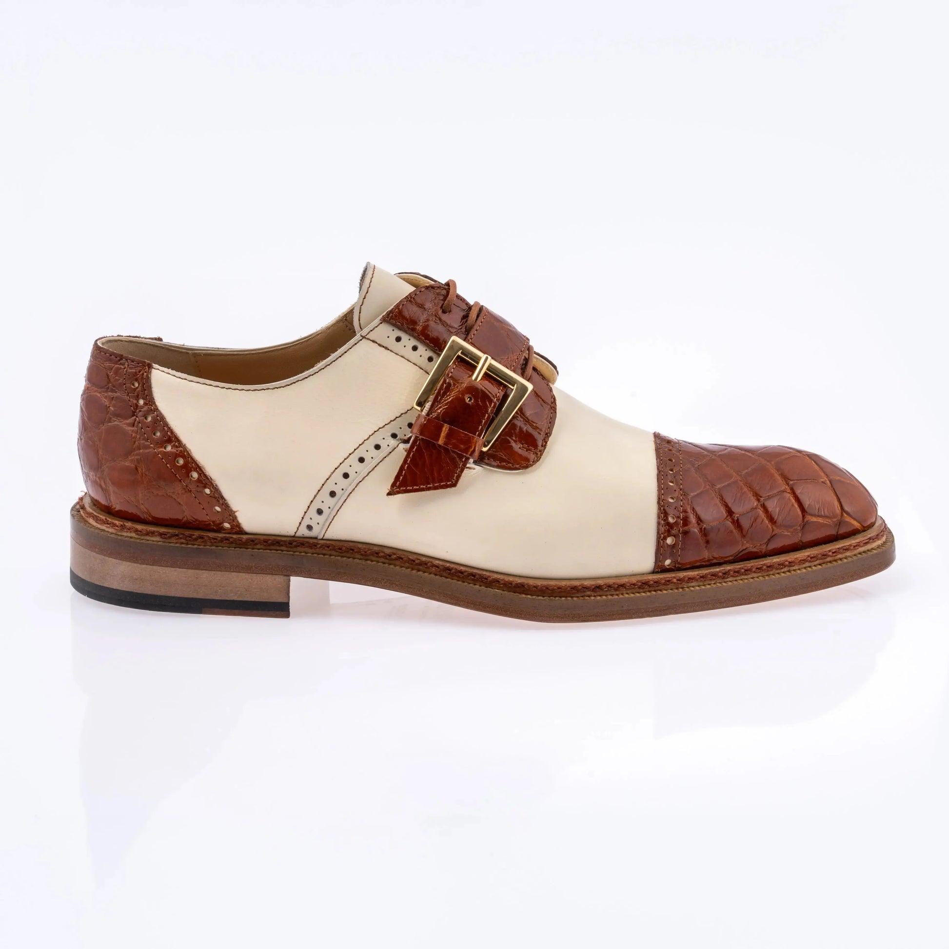 Mauri 1087/4 Cognac/Cream Genuine Alligator/Calf Monk strap Shoes