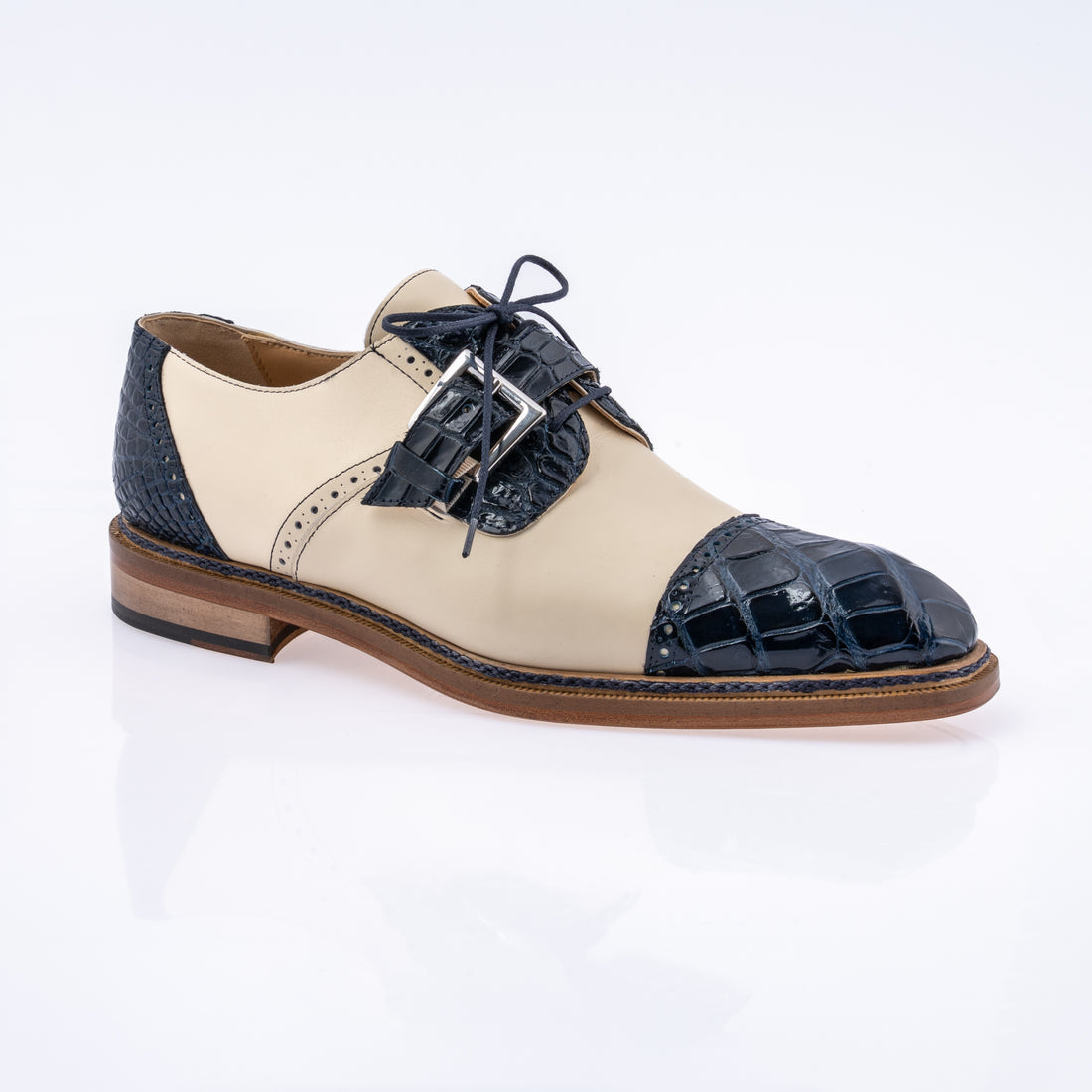 Mauri 1087/4 Wonder Blue/Cream Genuine Alligator/Calf Monk strap Shoes
