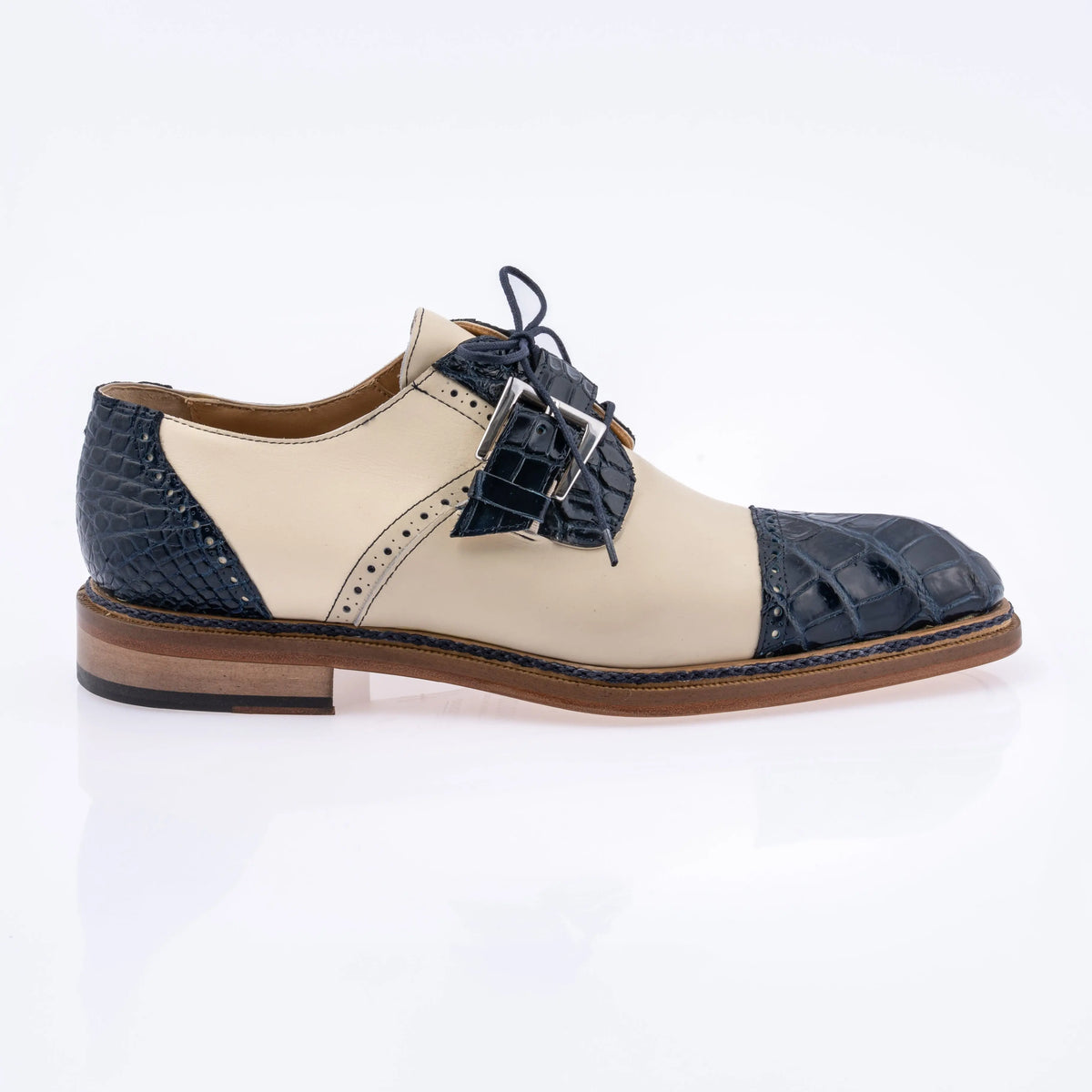 Mauri 1087/4 Wonder Blue/Cream Genuine Alligator/Calf Monk strap Shoes