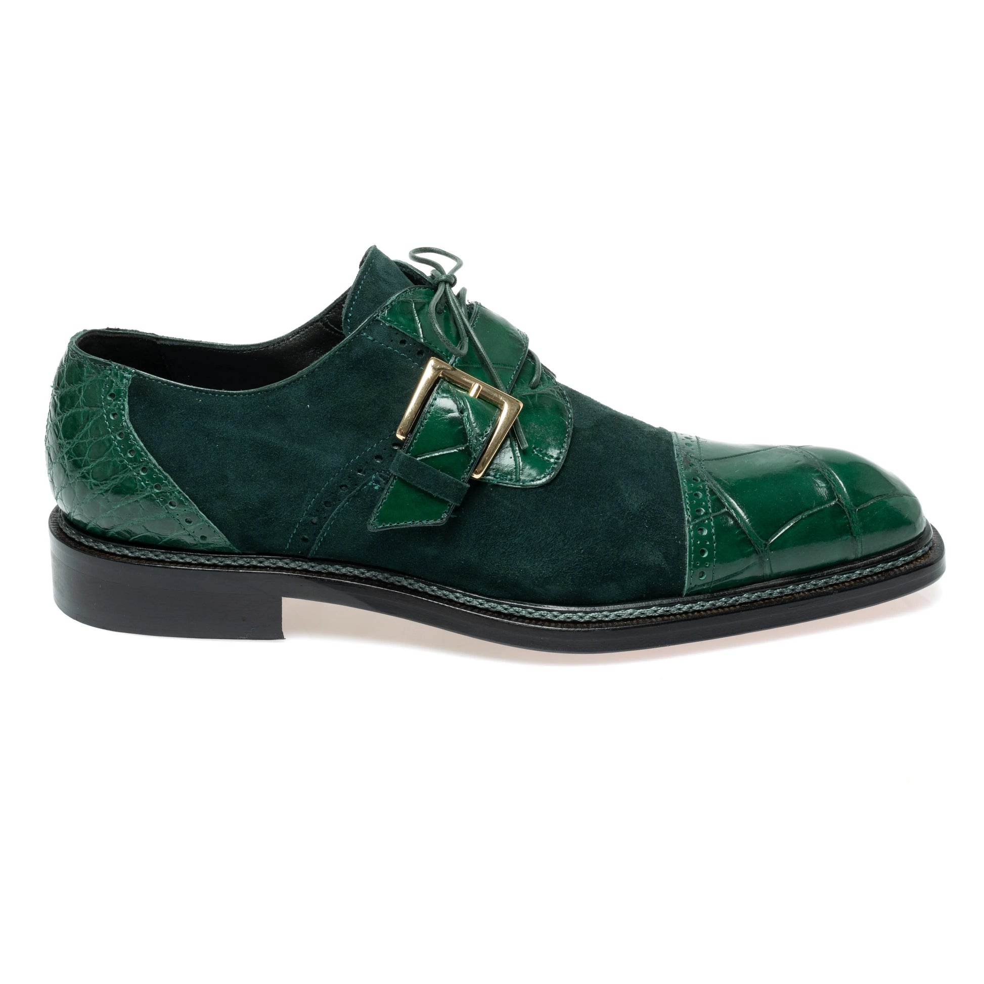 Mauri 1087/4 Hunter Green Genuine Alligator/Suede Monk Strap Shoes