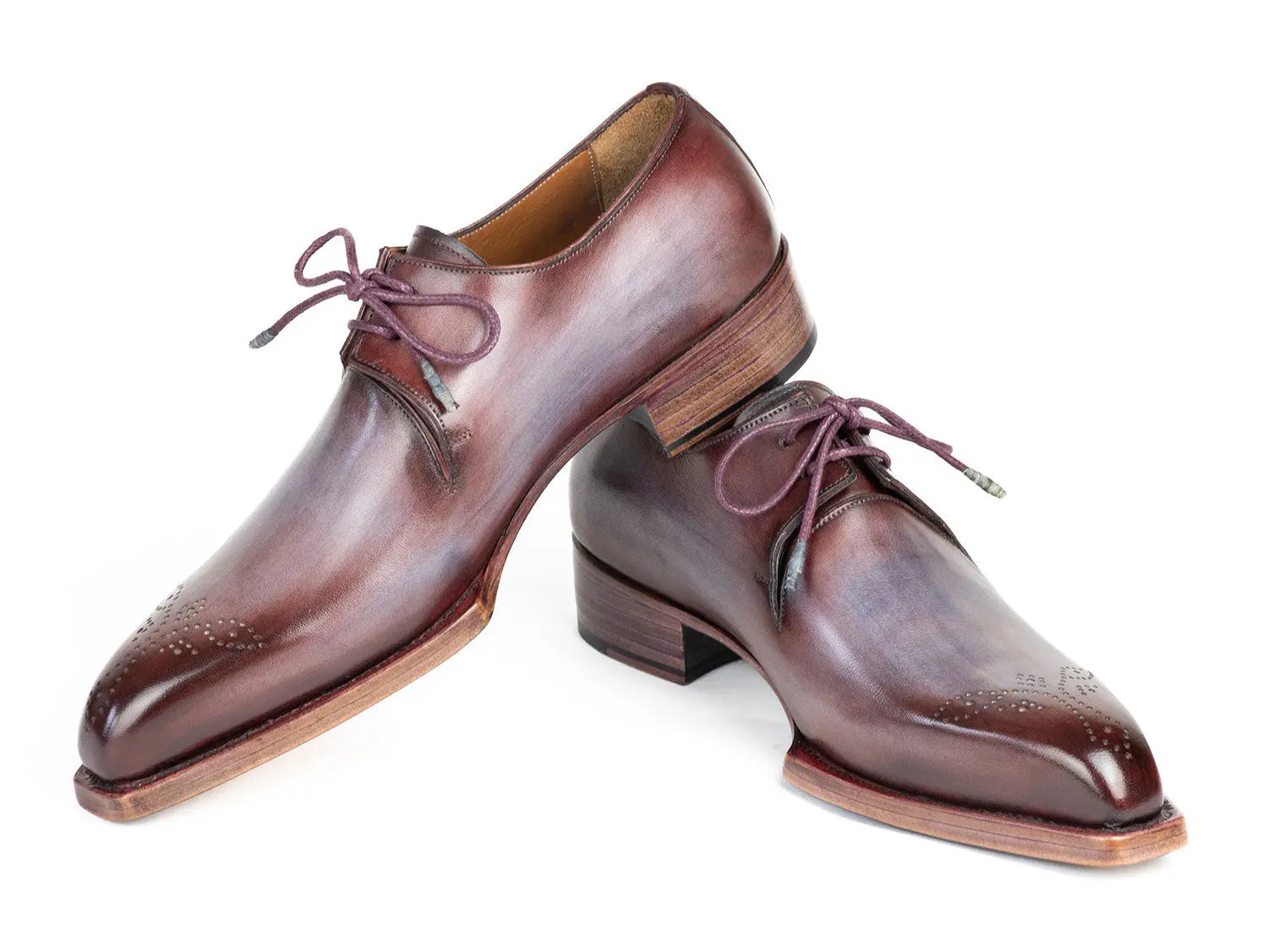 Paul Parkman Men's Ice Blue/Bordeaux Goodyear Welted Derby Shoes (ID#468G61) PAUL PARKMAN