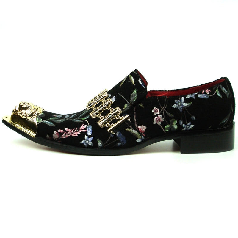 Fiesso FI-7394 Black Floral Loafers