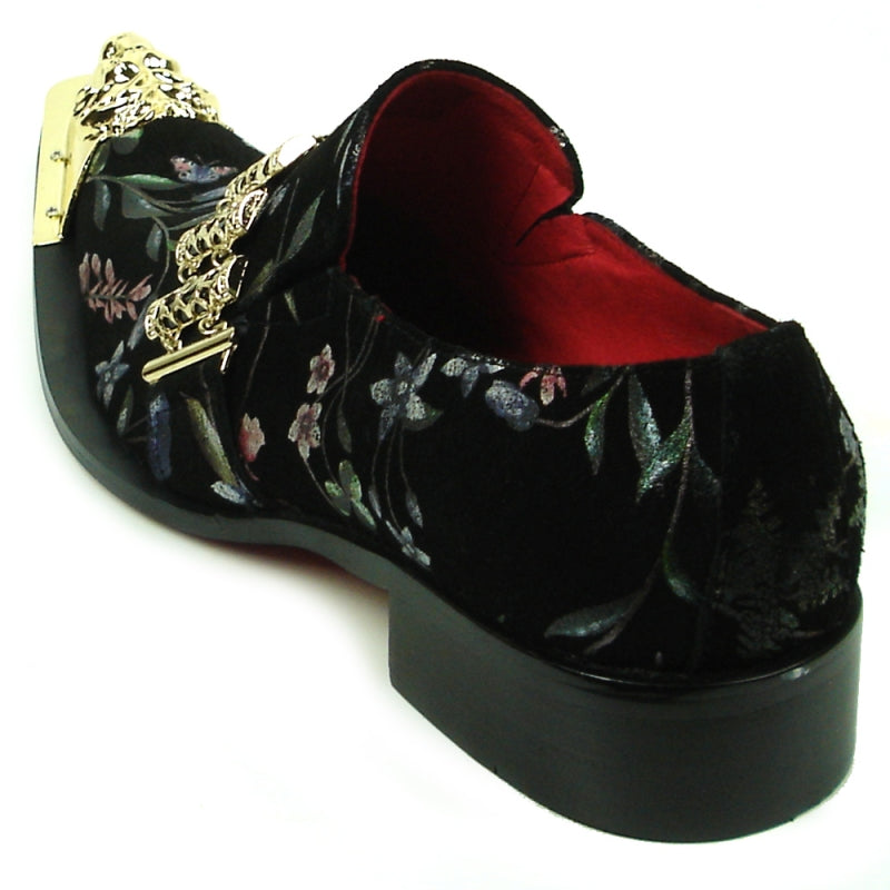 Fiesso FI-7394 Black Floral Loafers