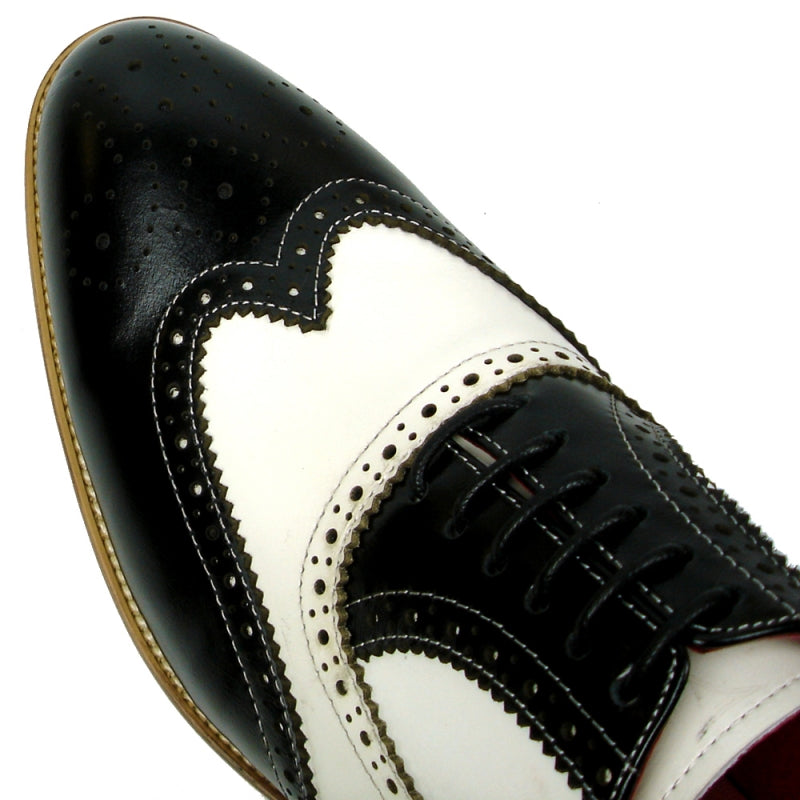 Fiesso FI-7400 Black White Wing Tip Lace Up Oxfords