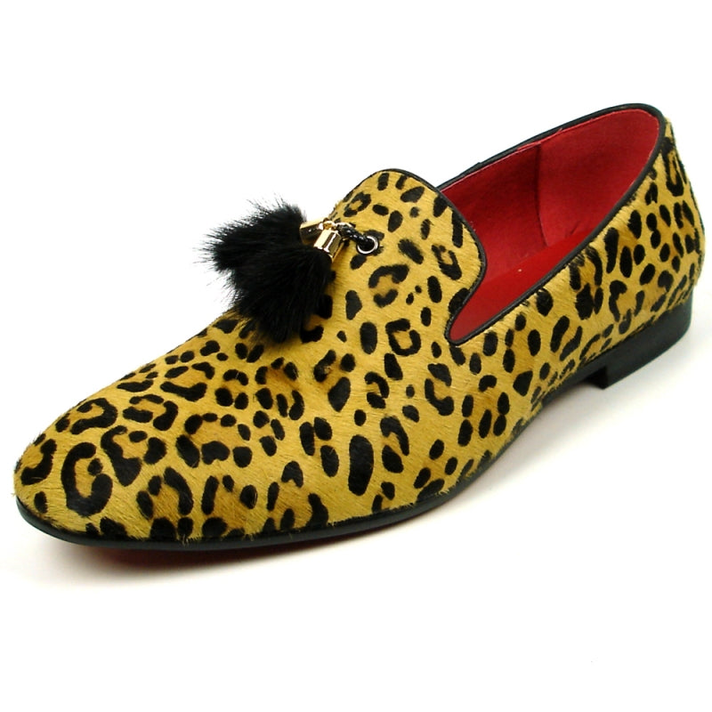 Fiesso FI-7402 Black Brown Leopard Loafers