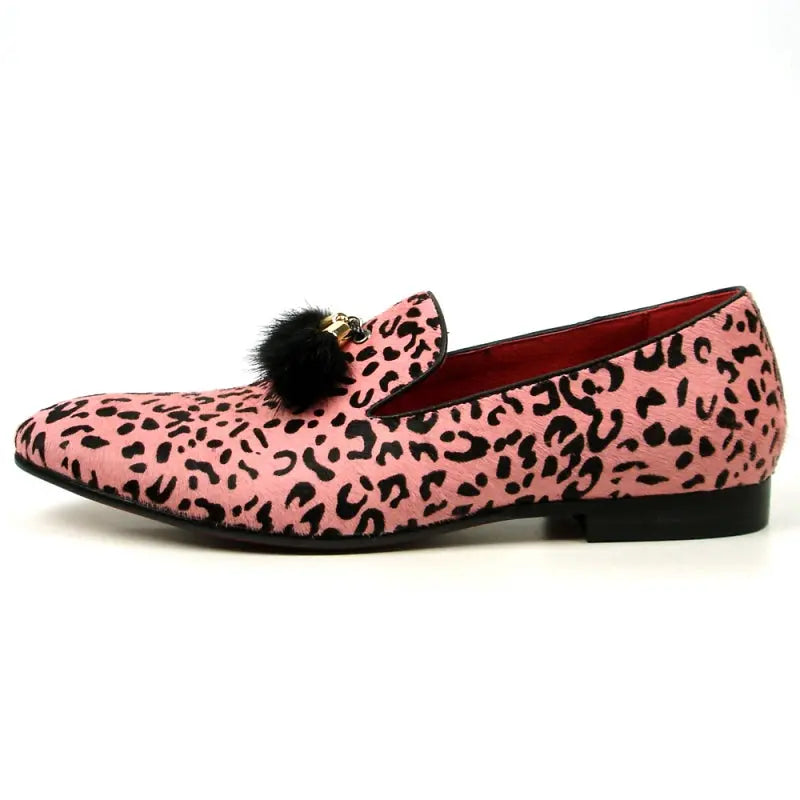 Fiesso FI-7402 Black Pink Leopard Loafers