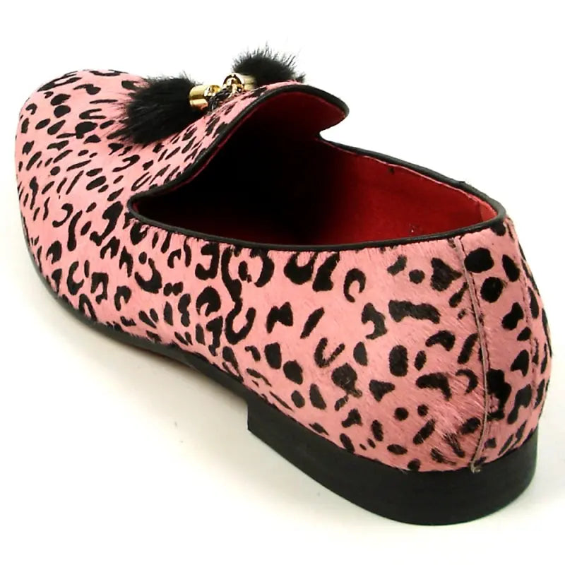 Fiesso FI-7402 Black Pink Leopard Loafers
