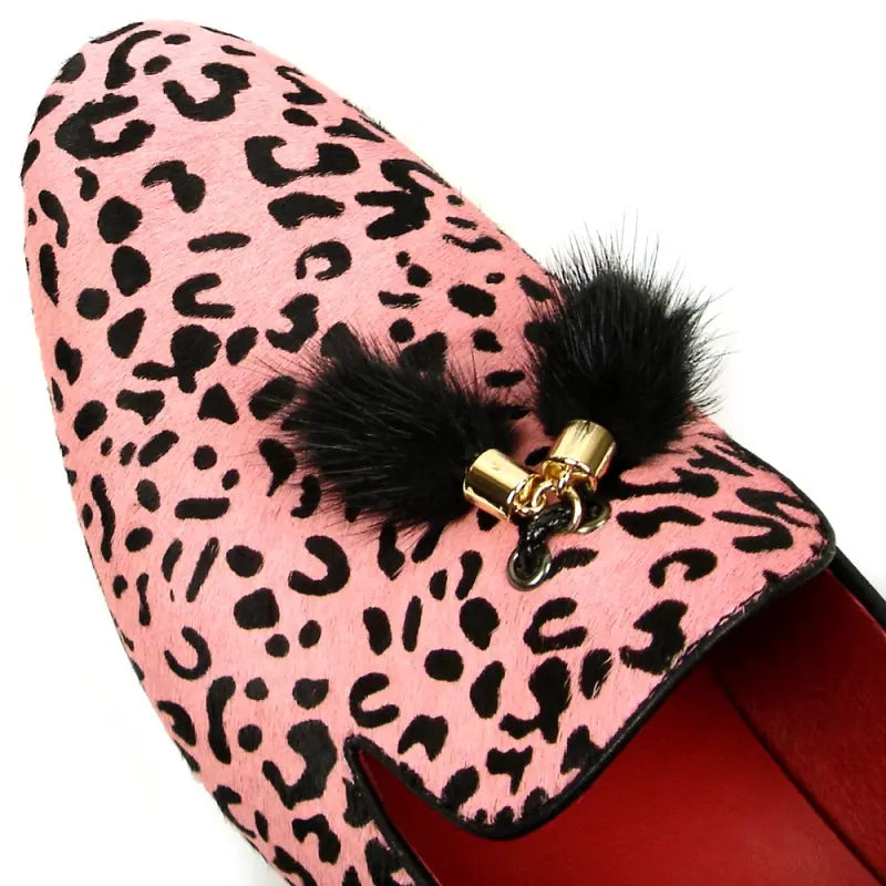 Fiesso FI-7402 Black Pink Leopard Loafers