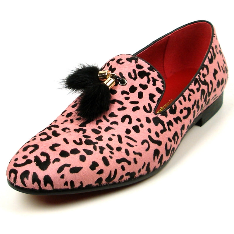 Fiesso FI-7402 Black Pink Leopard Loafers