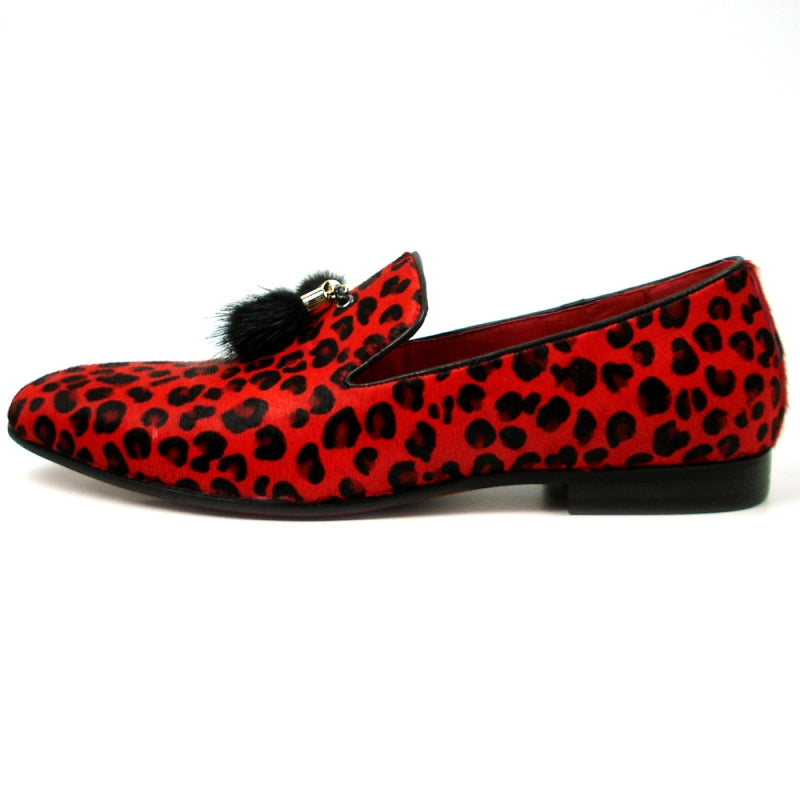 Fiesso FI-7402 Black Red Leopard Loafers