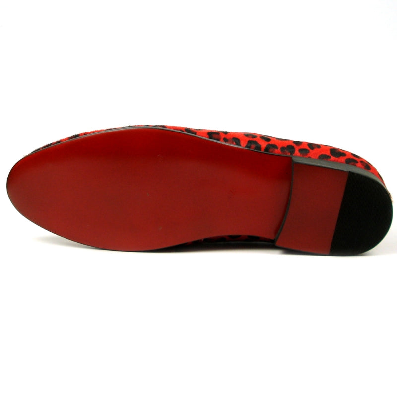 Fiesso FI-7402 Black Red Leopard Loafers