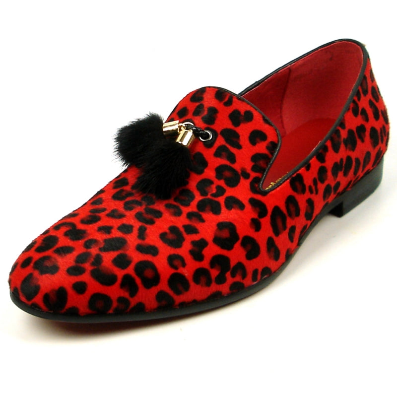 Fiesso FI-7402 Black Red Leopard Loafers