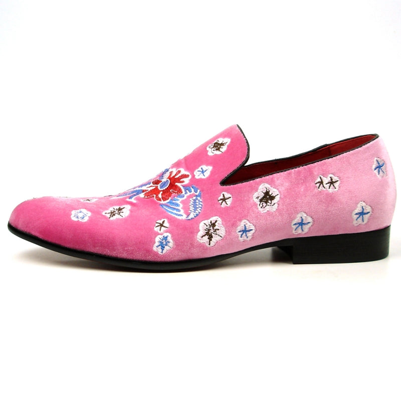 Fiesso FI-7413 Pink Flower Slip on Loafers