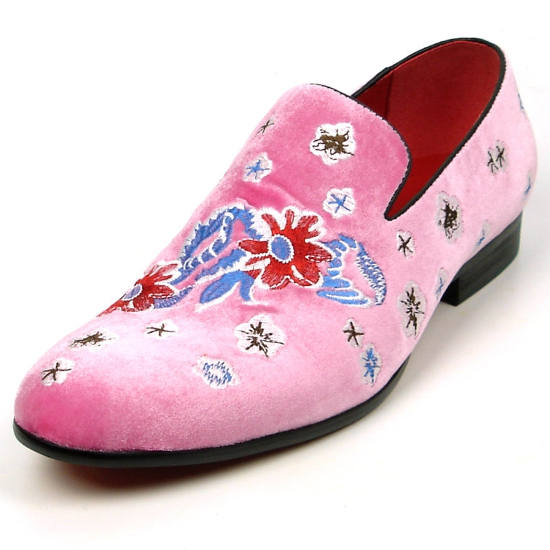 Fiesso FI-7413 Pink Flower Slip on Loafers