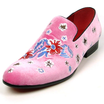 Fiesso FI-7413 Pink Flower Slip on Loafers