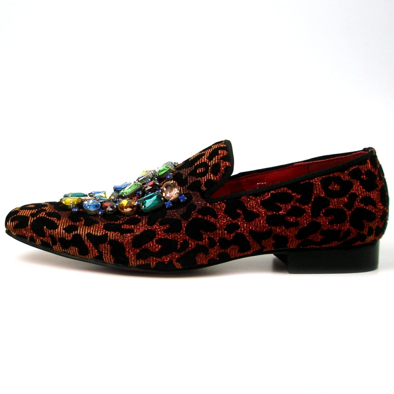 Fiesso FI-7422 Leopard Slip on Loafers