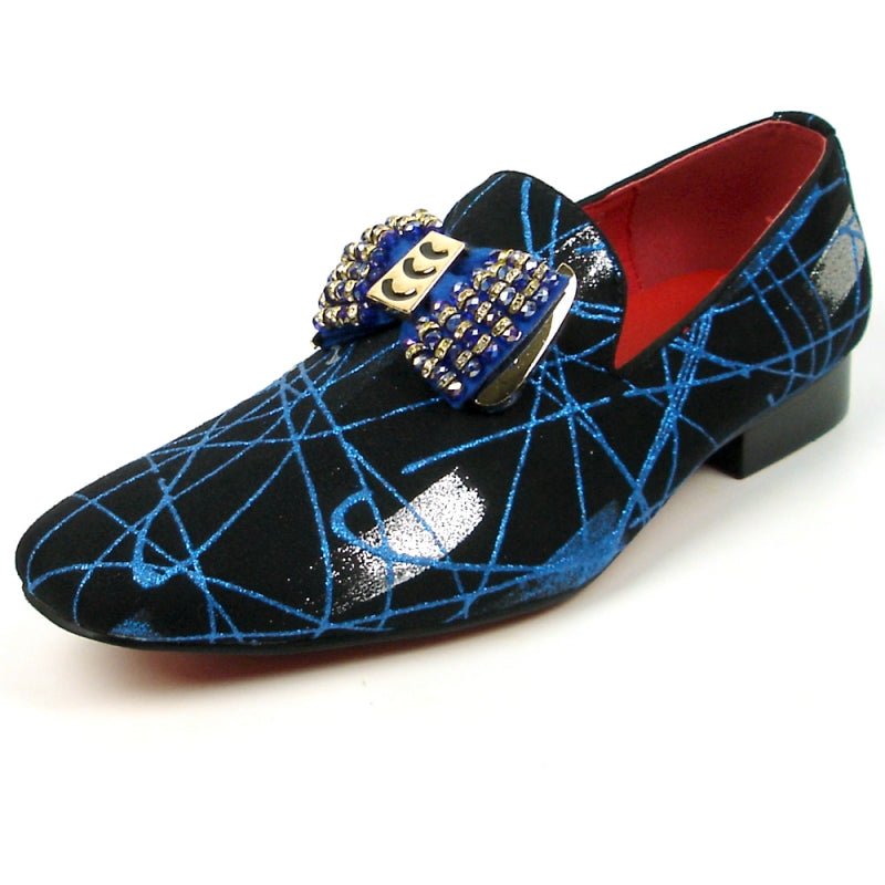 Fiesso FI-7426 Black Blue Slip on Loafers