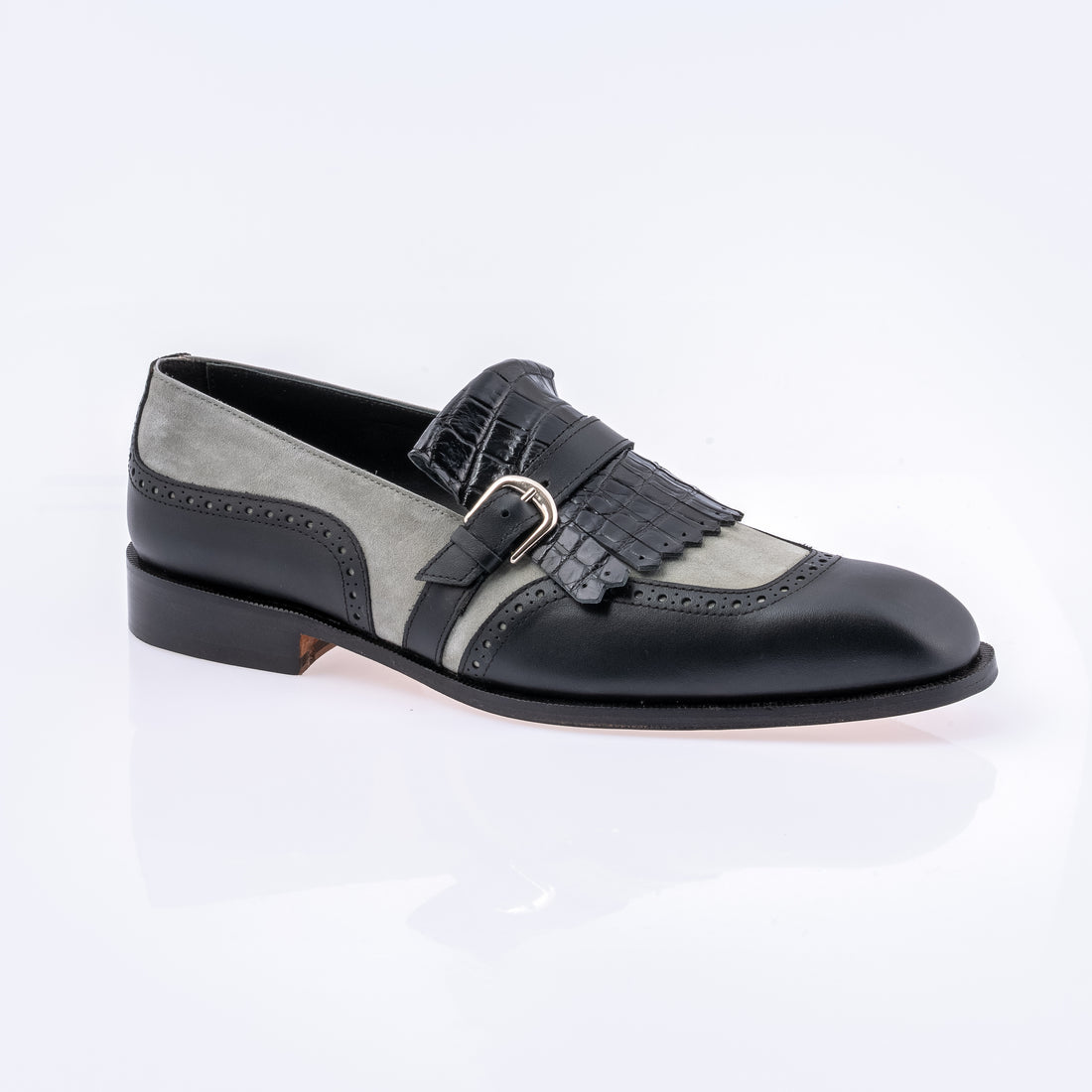 Mauri 1123 Black/Grey Genuine Alligator/Calf/Suede Monk strap Shoes