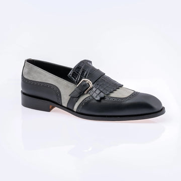 Mauri 1123 Black/Grey Genuine Alligator/Calf/Suede Monk strap Shoes