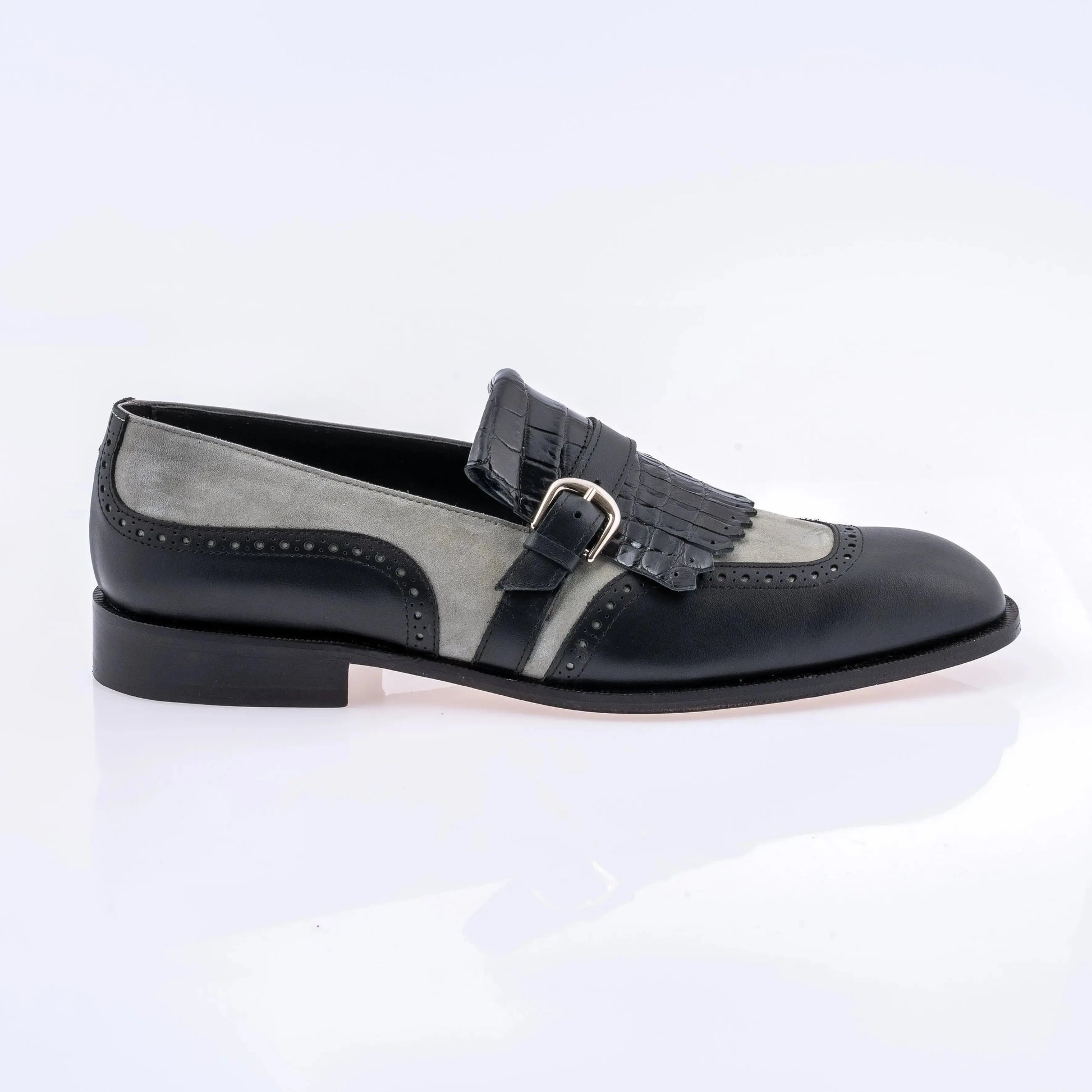 Mauri 1123 Black/Grey Genuine Alligator/Calf/Suede Monk strap Shoes