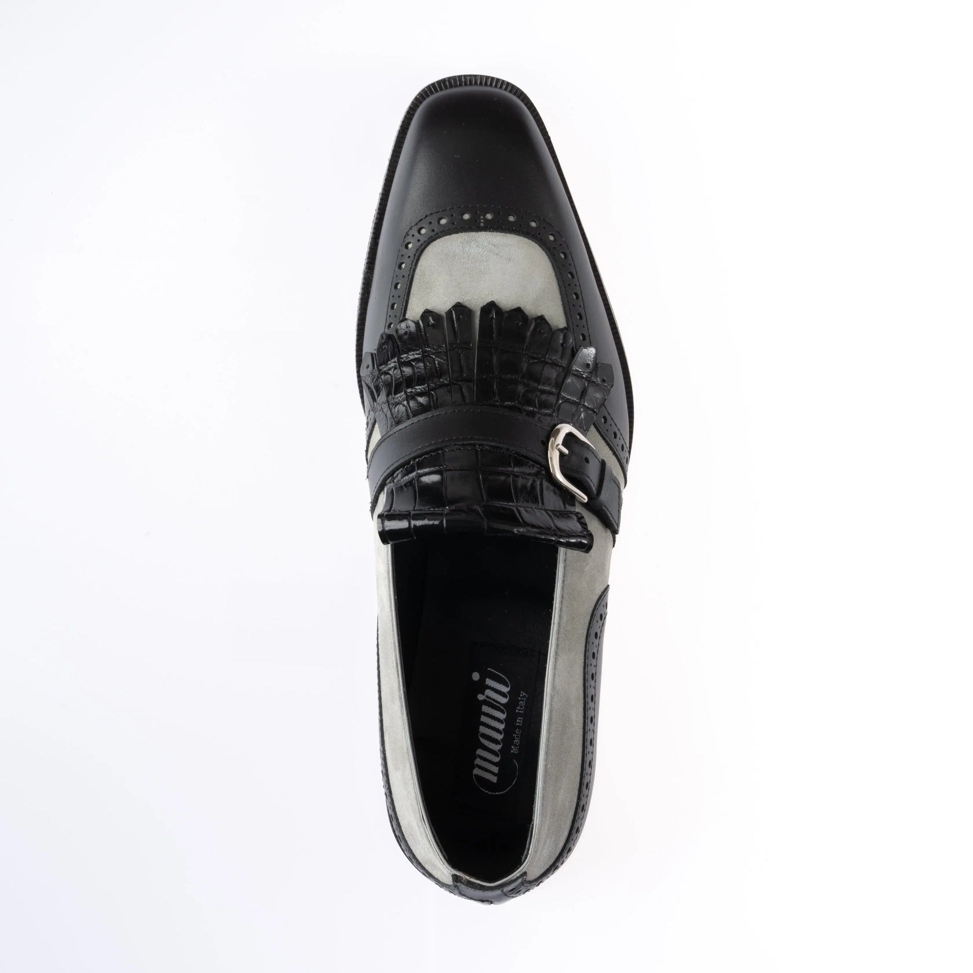Mauri 1123 Black/Grey Genuine Alligator/Calf/Suede Monk strap Shoes
