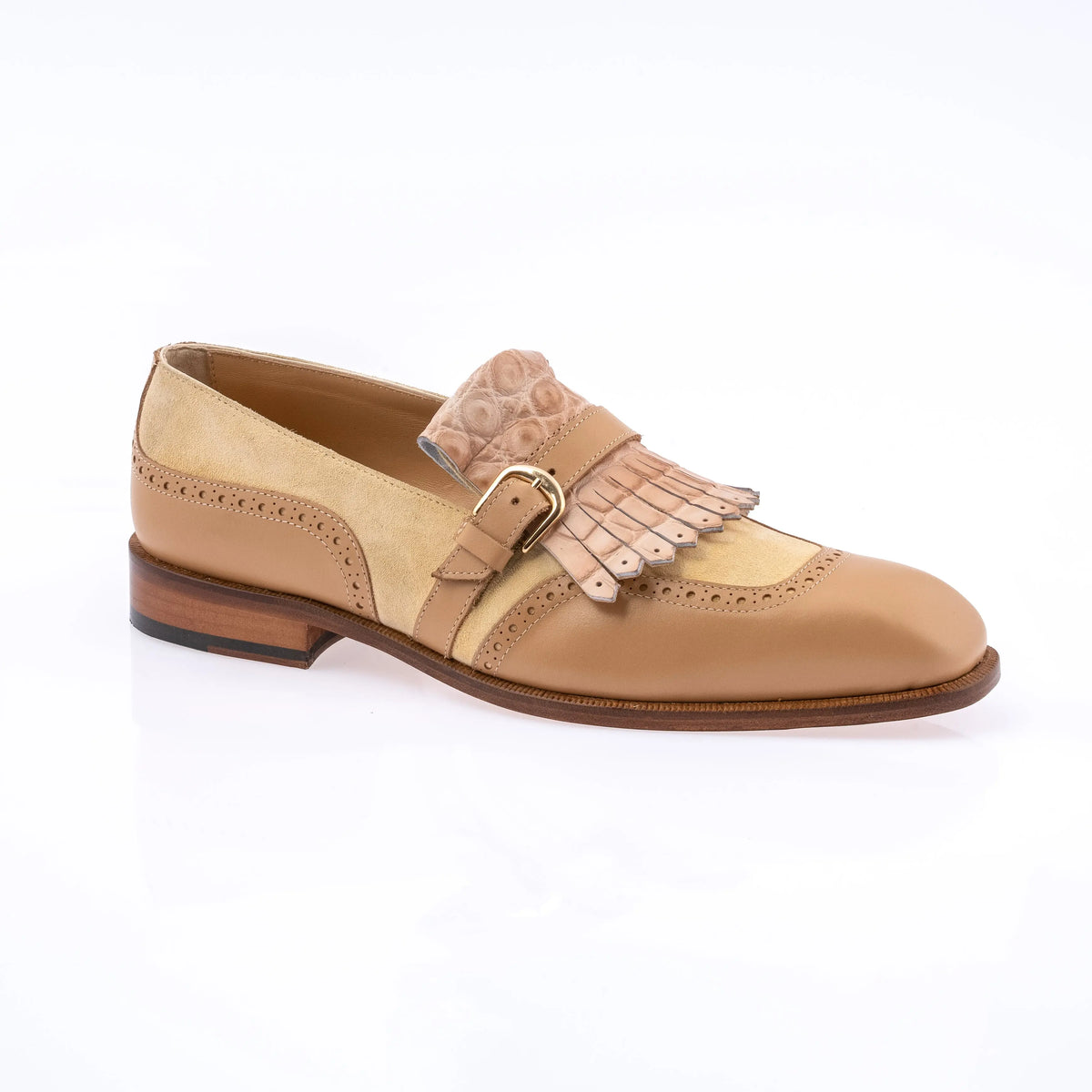 Mauri 1123 Dune/Champagne Genuine Alligator/Calf/Suede Monk strap Shoes