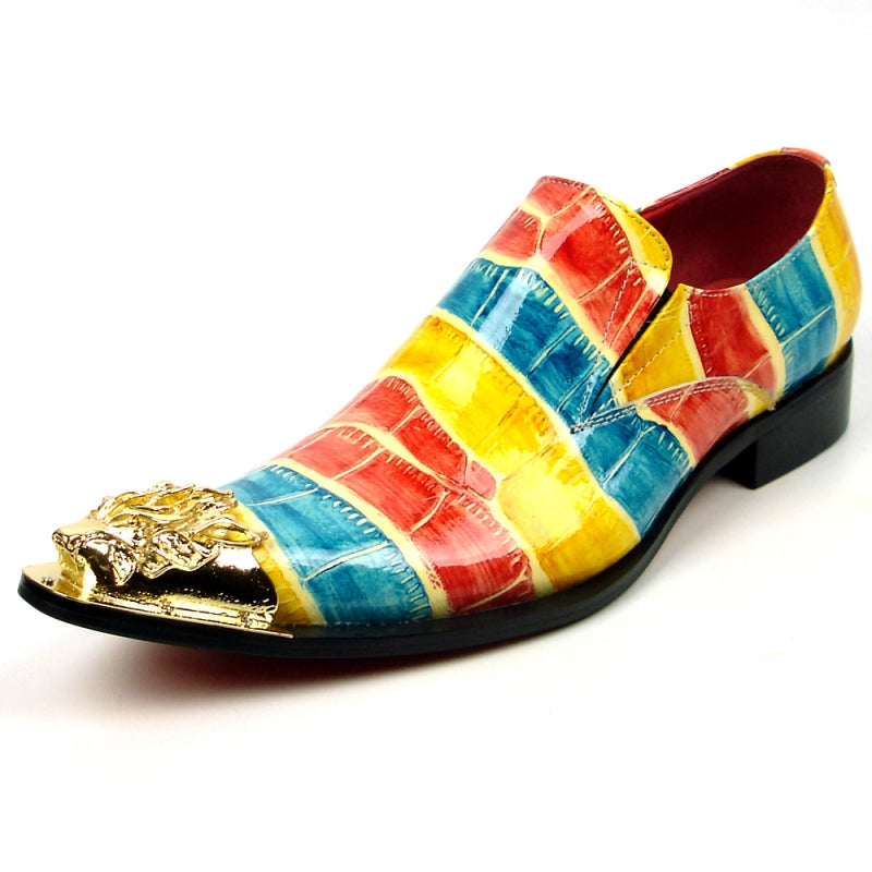 Fiesso FI-7433 Multi Color Metal Tip Loafers