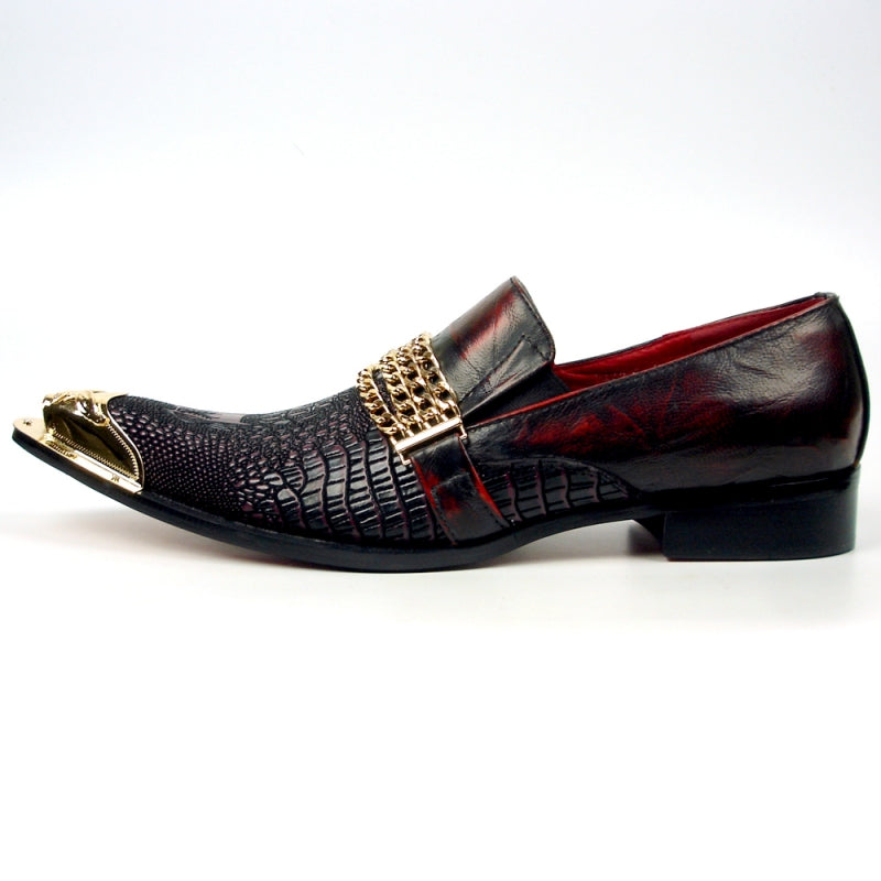 Fiesso FI-7435 Burgundy Metal Tip Loafers