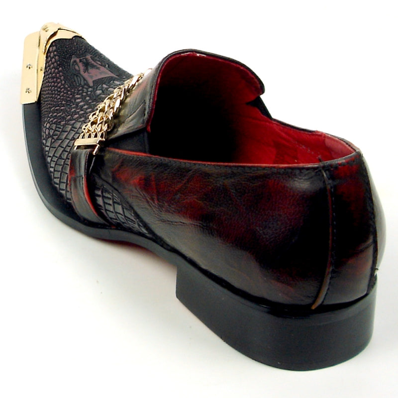 Fiesso FI-7435 Burgundy Metal Tip Loafers