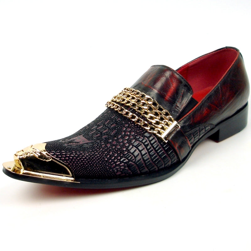 Fiesso FI-7435 Burgundy Metal Tip Loafers