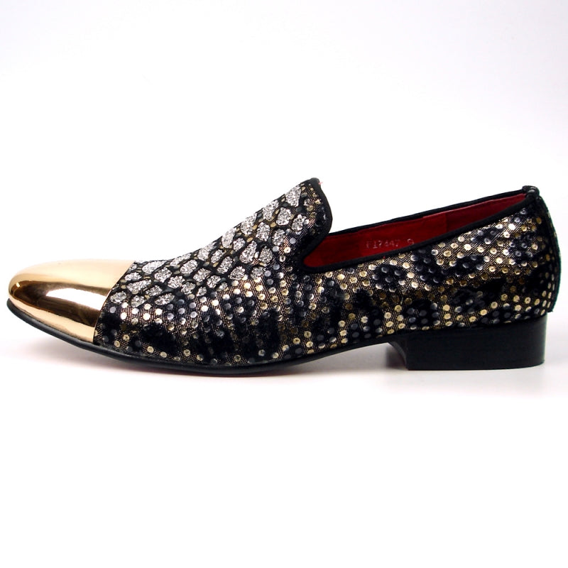 Fiesso FI-7447 Multi Color Gold Metal Tip Loafers